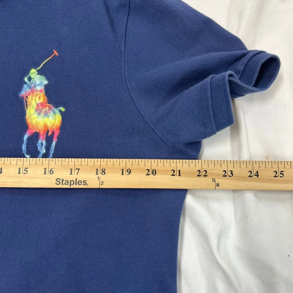 Polo Ralph Lauren Mens Navy Blue Rainbow Big Pony Slim Fit Polo Shirt L College